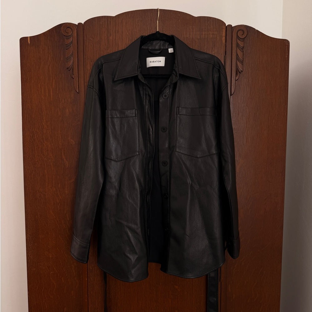 Babaton Vegan Leather Short Jacket with Belt